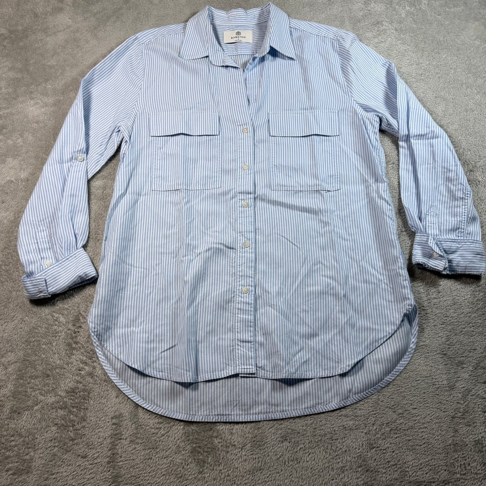 Aritzia Babaton Utility Button Down Shirt Women Small Blue Striped Long Sleeve